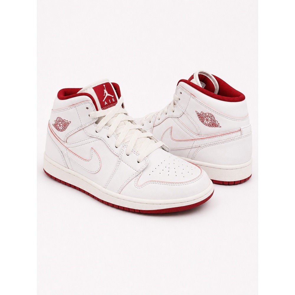 Nike Air Jordan 1 Mid White Gym Red Sneakers 554725-103 Mens 7Y Womens 8.5